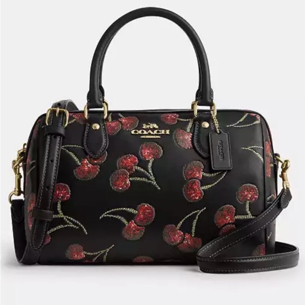 NWT Coach Black Cherry Pattern Rowan Satchel